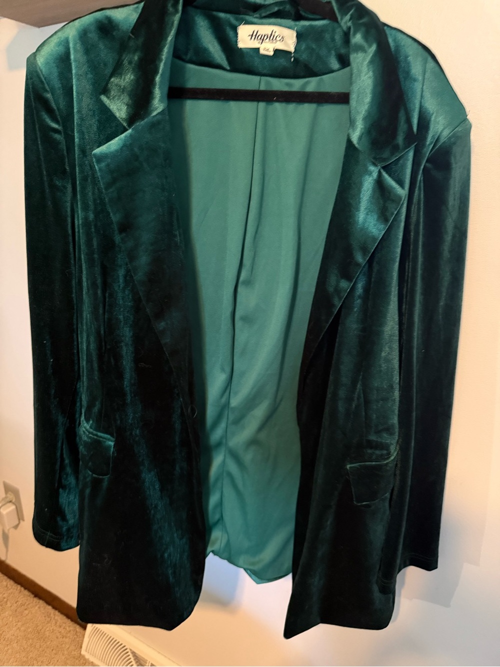 Emerald Velvet Blazer Jacket - Women's Tailored Open Front